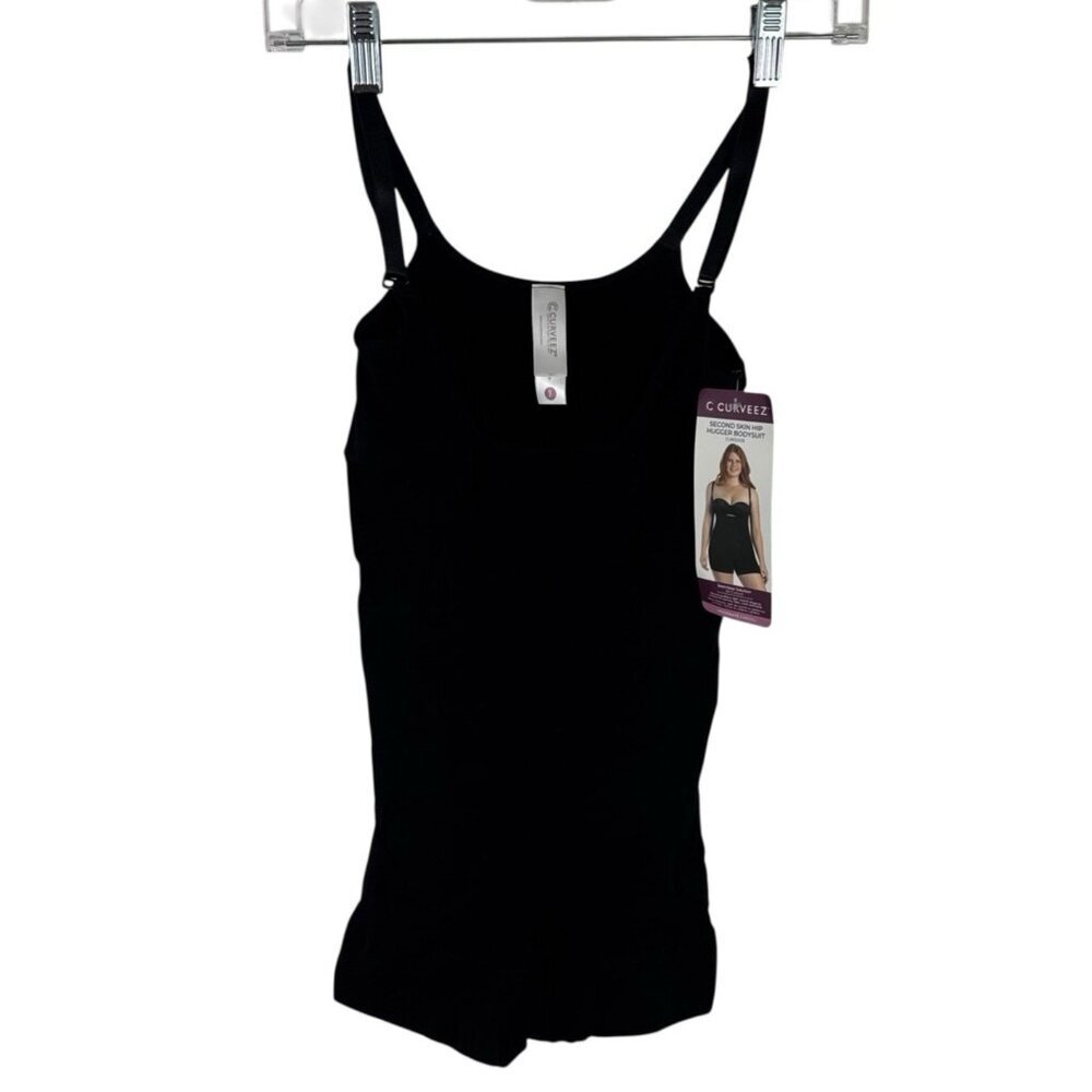 CURVEEZ Women's Plus 2XL Second Skin Hip Hugger Bodysuit Under Bust Black NWT‎